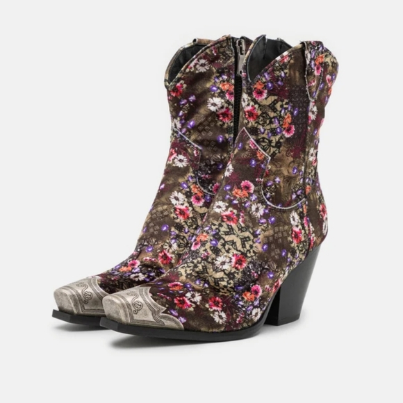 Free People BRAYDEN VELVET FLORAL WESTERN BOOTIES